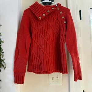 Vintage Carraigdonn Ireland Wool Side Button Red Cable Knit Sweater Size L